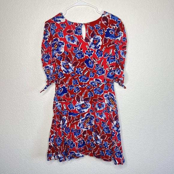 Free People Red Glow Up Mini Dress Floral Red Blue V-neck Size 10 V15 - Picture 7 of 9